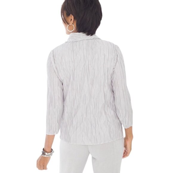 Chico's Travelers Chevron Pleated Jacket, Seagull Gray Women's Size 2 (L) - Picture 2 of 12